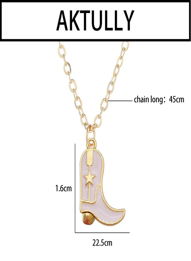 Aktully Cowgirl Boot Necklace Western Cowboy Boots Necklace 14K Gold Plated Cowboy Hat Pendant Necklace Western Trendy Jewelry for Women (White) - Image 3